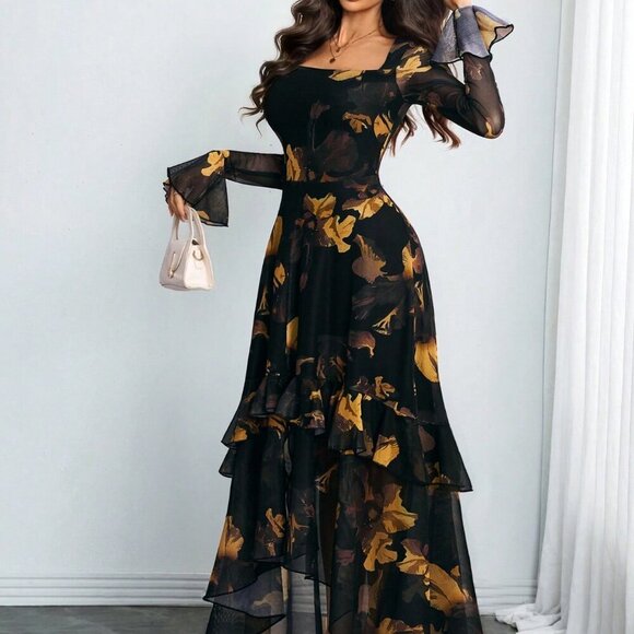 Dresses & Skirts - Multicolor Elegant Women's Sexy Romantic Ruffled Long Sleeve Dress